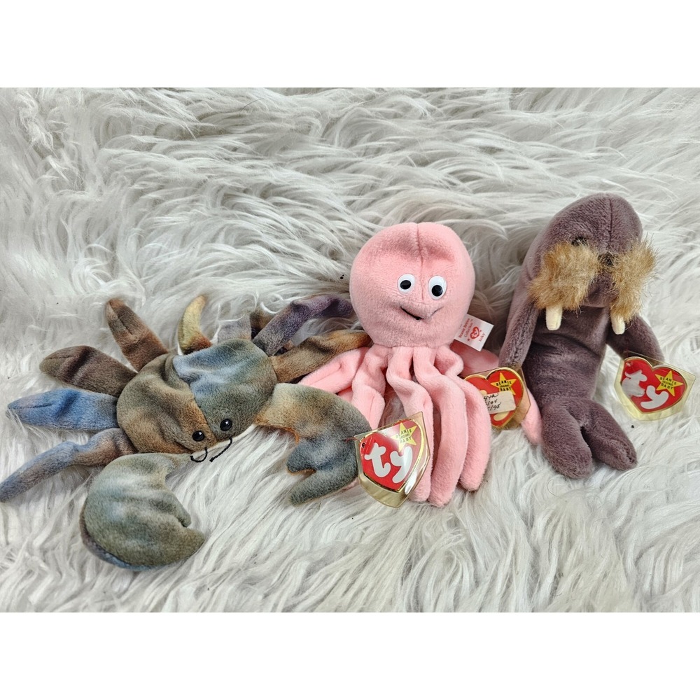 Errors**TY Inky The Octopus, Jolly The Walres And Claude The Crab Beanie Babies